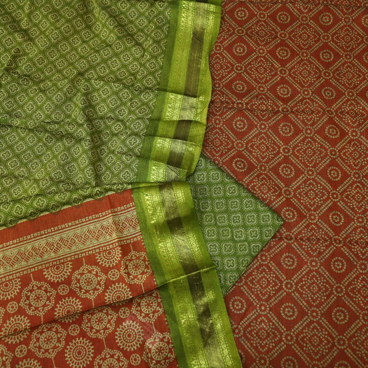 Kranti Rust Orange Bandhani Printed Mangalgiri Hem Work Cotton Suit Set