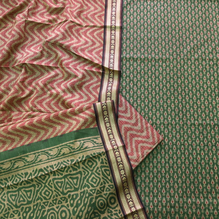 Kranti Pine Green Buti Printed in Mangalgiri Hem Work Cotton Suit Set D1
