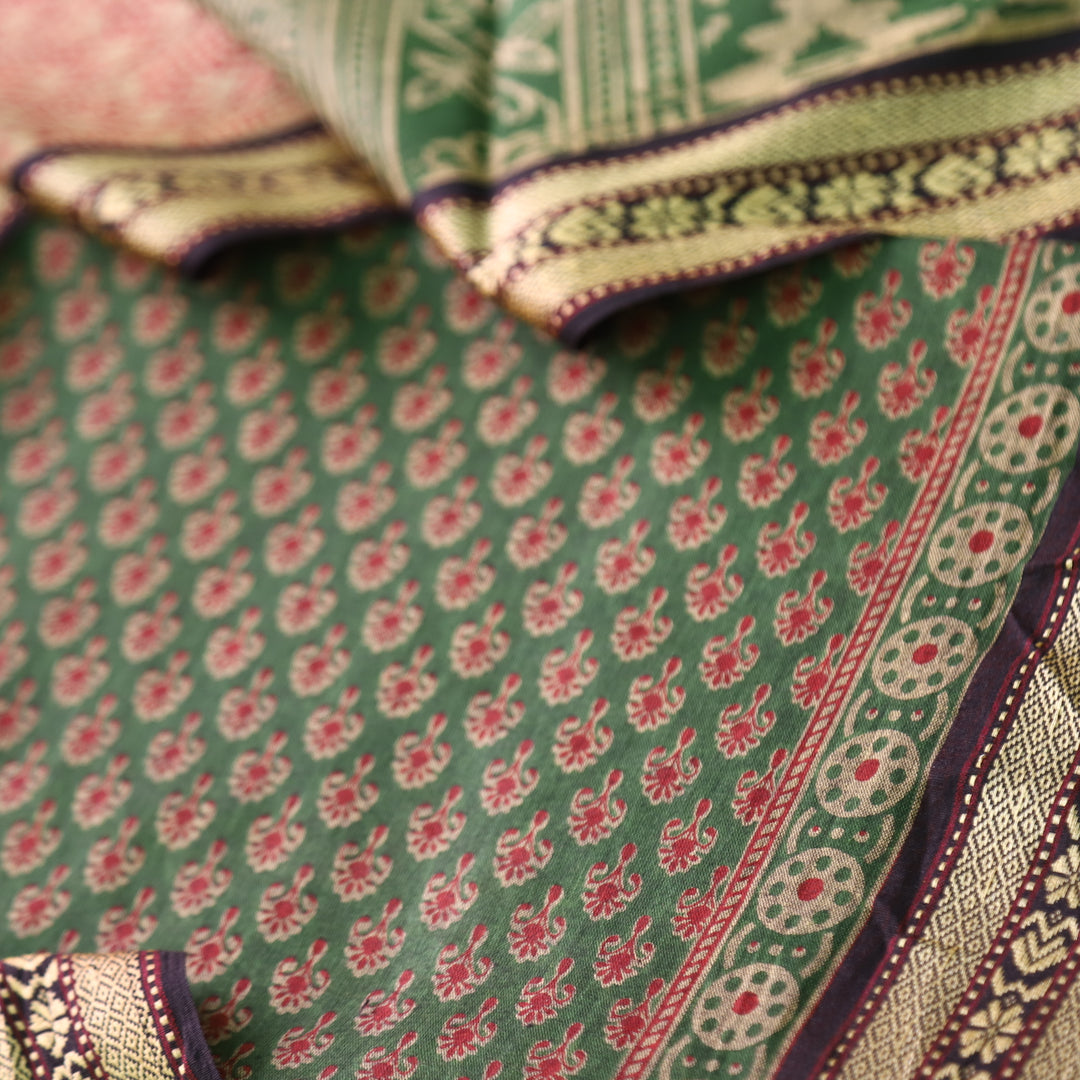 Roop Grass Green Buti Printed in Mangalgiri Hem Work Cotton Suit Set D2