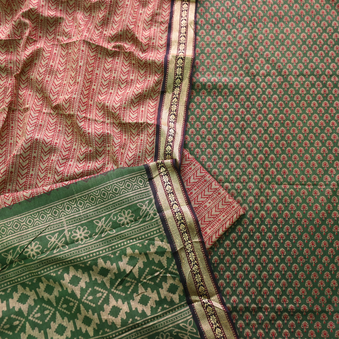 Roop Grass Green Buti Printed in Mangalgiri Hem Work Cotton Suit Set D2