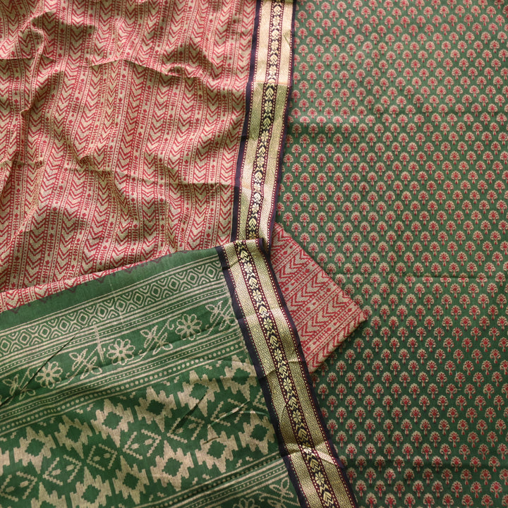 Roop Grass Green Buti Printed in Mangalgiri Hem Work Cotton Suit Set D2