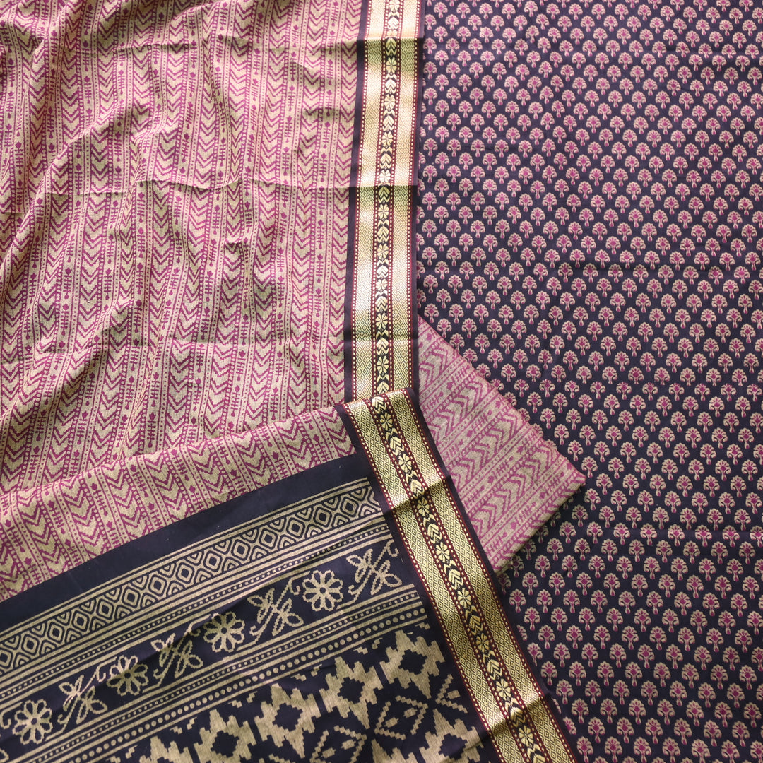 Roop Night Black Buti Printed in Mangalgiri Hem Work Cotton Suit Set D2