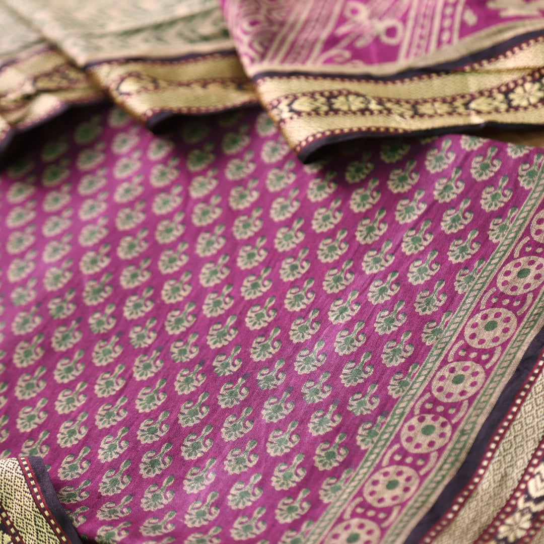 Roop Berry Purple Buti Printed in Mangalgiri Hem Work Cotton Suit Set D2