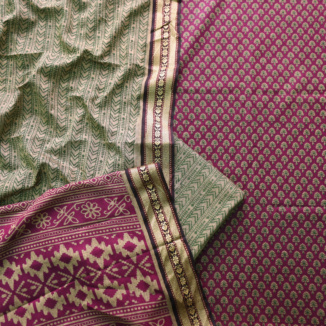 Roop Berry Purple Buti Printed in Mangalgiri Hem Work Cotton Suit Set D2