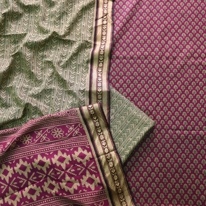 Roop Berry Purple Buti Printed in Mangalgiri Hem Work Cotton Suit Set D2