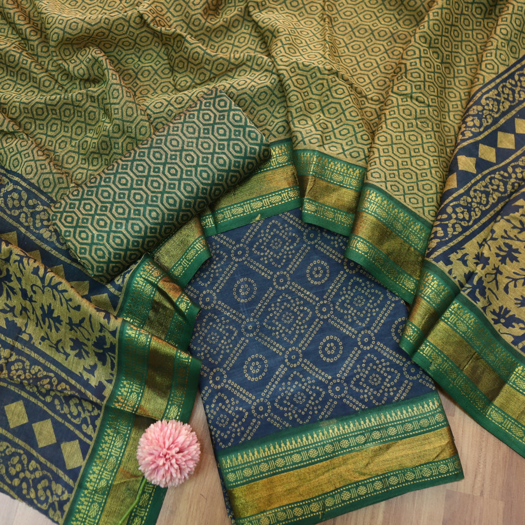 Kranti Spruce Blue Bandhani Printed Mangalgiri Hem Work Cotton Suit Set