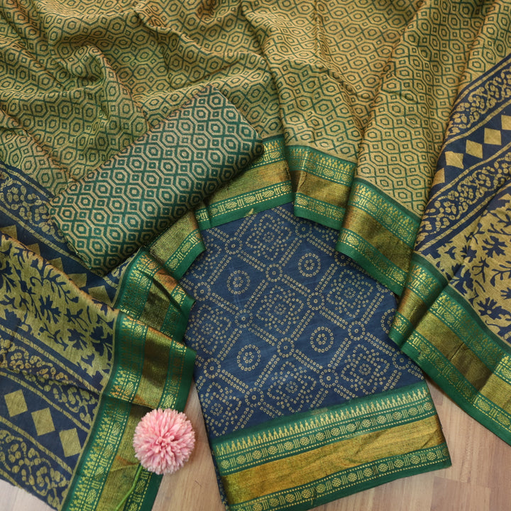 Kranti Spruce Blue Bandhani Printed Mangalgiri Hem Work Cotton Suit Set