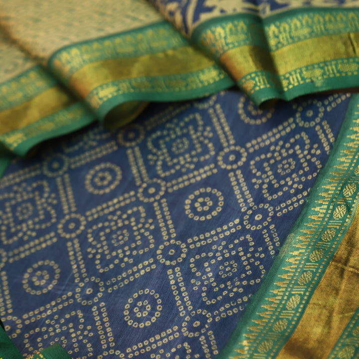 Kranti Spruce Blue Bandhani Printed Mangalgiri Hem Work Cotton Suit Set