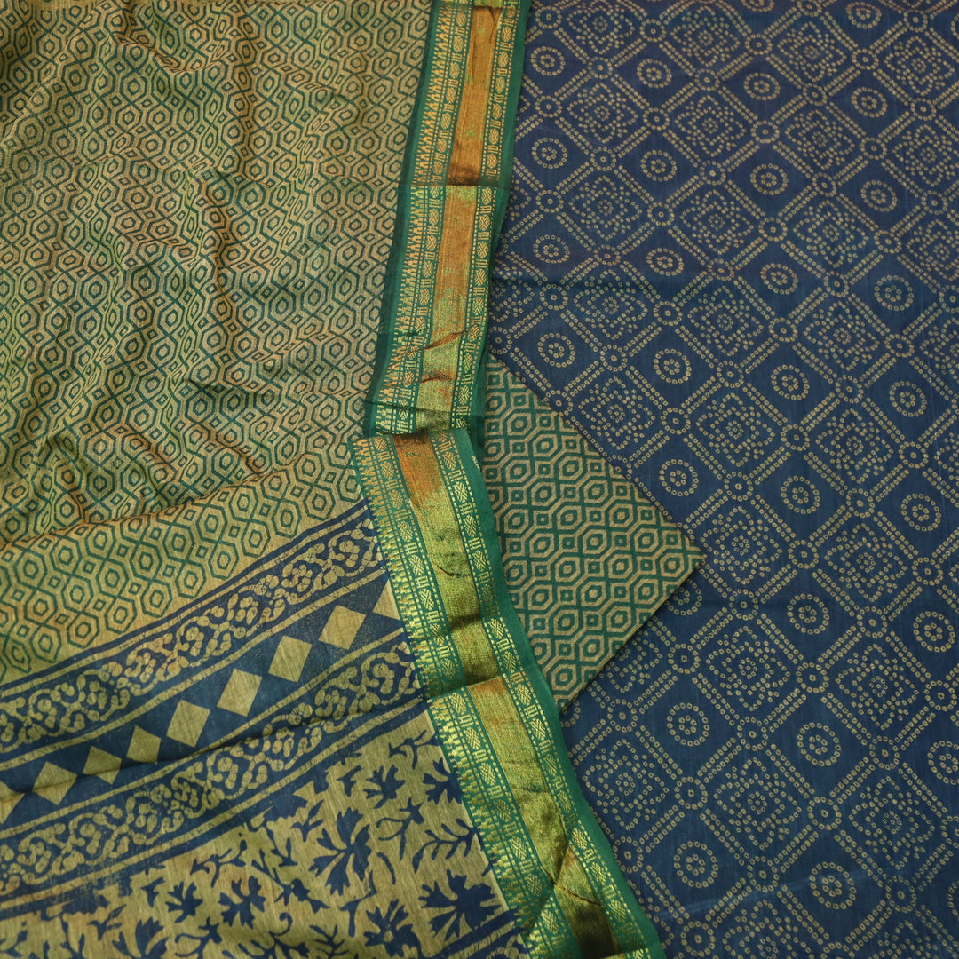 Kranti Spruce Blue Bandhani Printed Mangalgiri Hem Work Cotton Suit Set