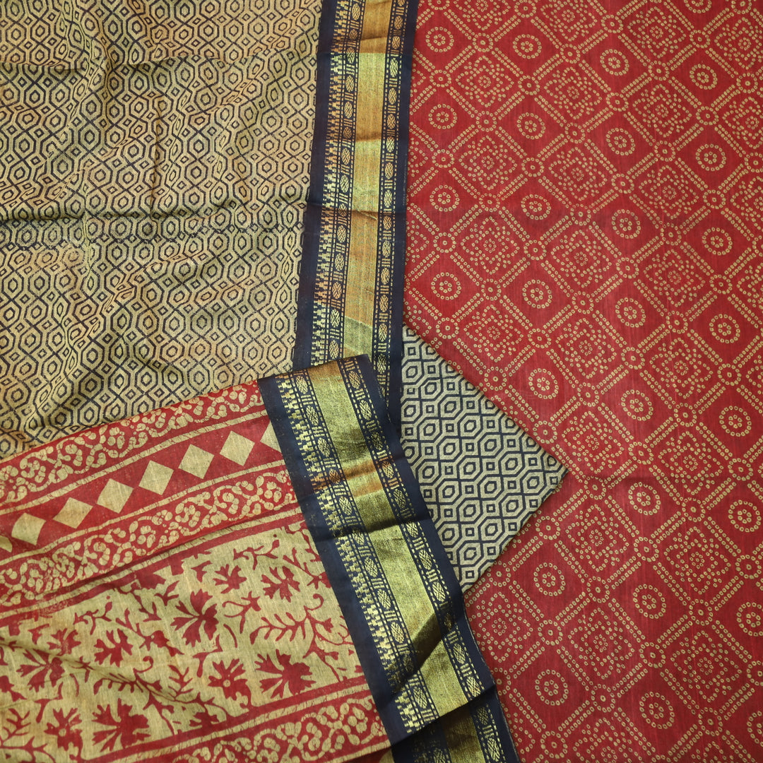 Kranti Berry Red Bandhani Printed Mangalgiri Hem Work Cotton Suit Set