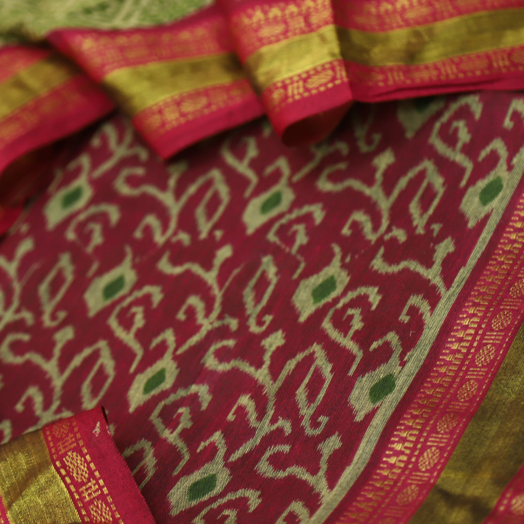Haniya Cherry Red Printed with Mangalgiri Hem Work Cotton Suit Set