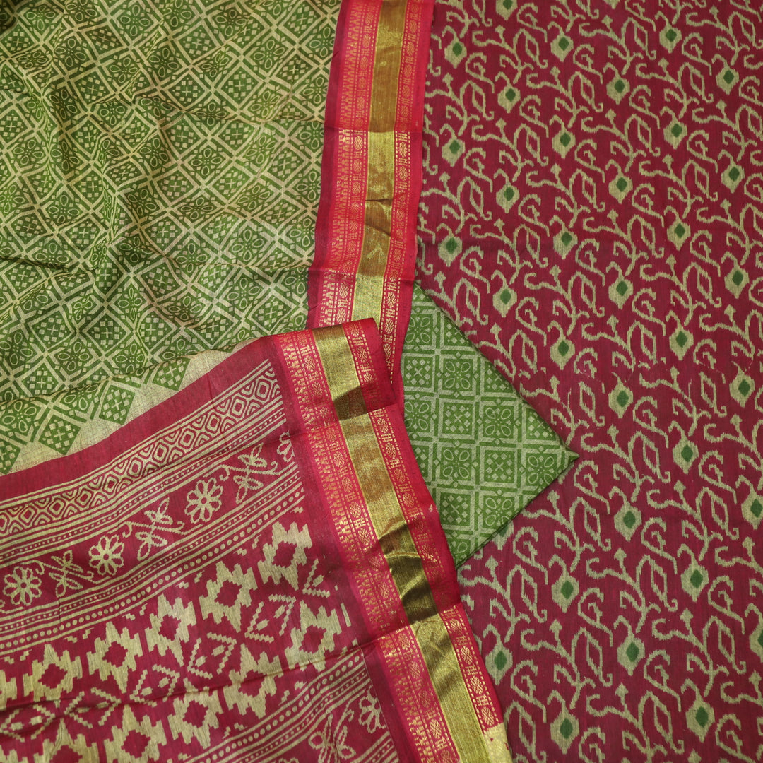 Haniya Cherry Red Printed with Mangalgiri Hem Work Cotton Suit Set