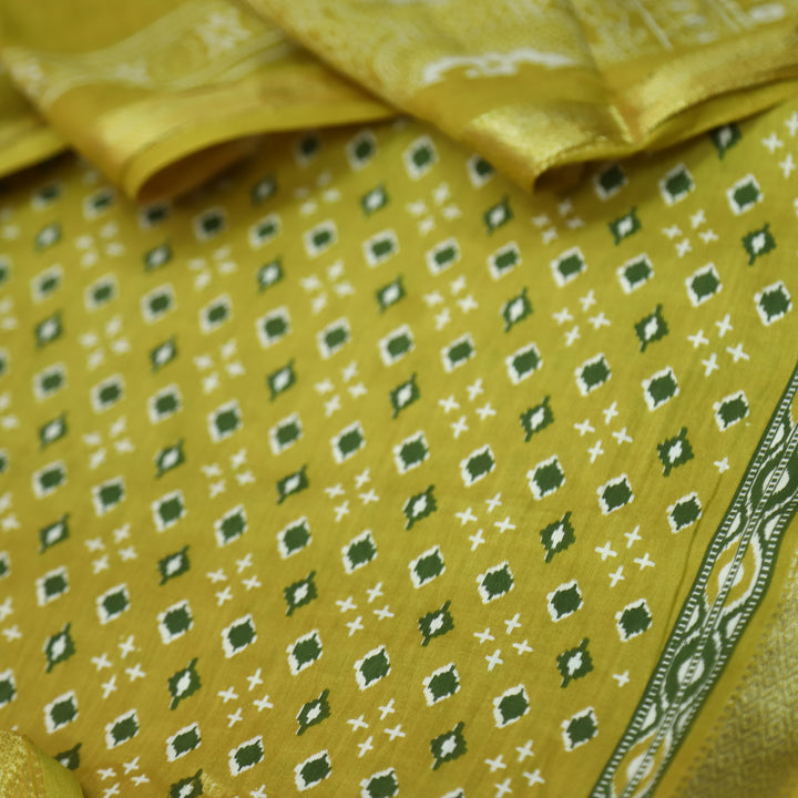 Raina Corn Yellow Printed with Mangalgiri Hem Work Cotton Suit Set