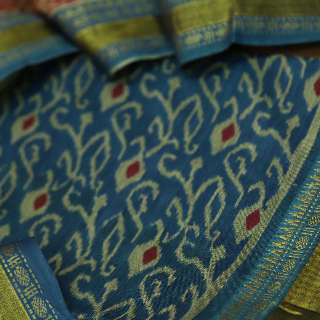 Haniya Spruce Blue Printed with Mangalgiri Hem Work Cotton Suit Set