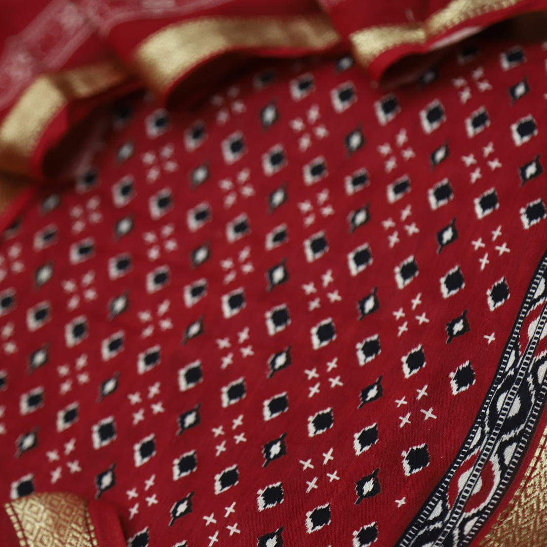 Raina Berry Red Printed with Mangalgiri Hem Work Cotton Suit Set
