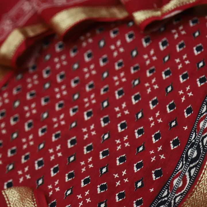 Raina Berry Red Printed with Mangalgiri Hem Work Cotton Suit Set