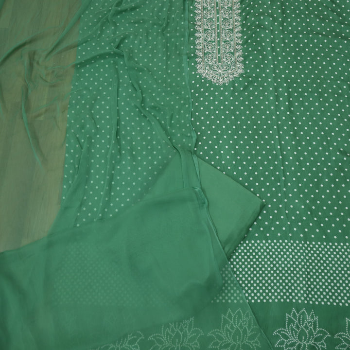 Newari Cyan Ocean Polka Dot Print with Zari and Thread Detailing Muslin Suit Set