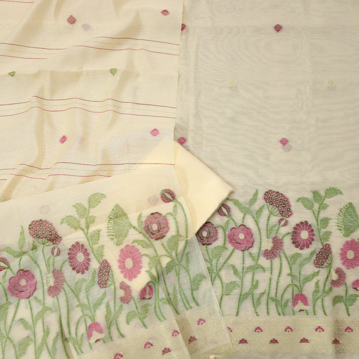Faasla Pastel Peach Floral Authentic Jamdani Weaved Hem Suit Set