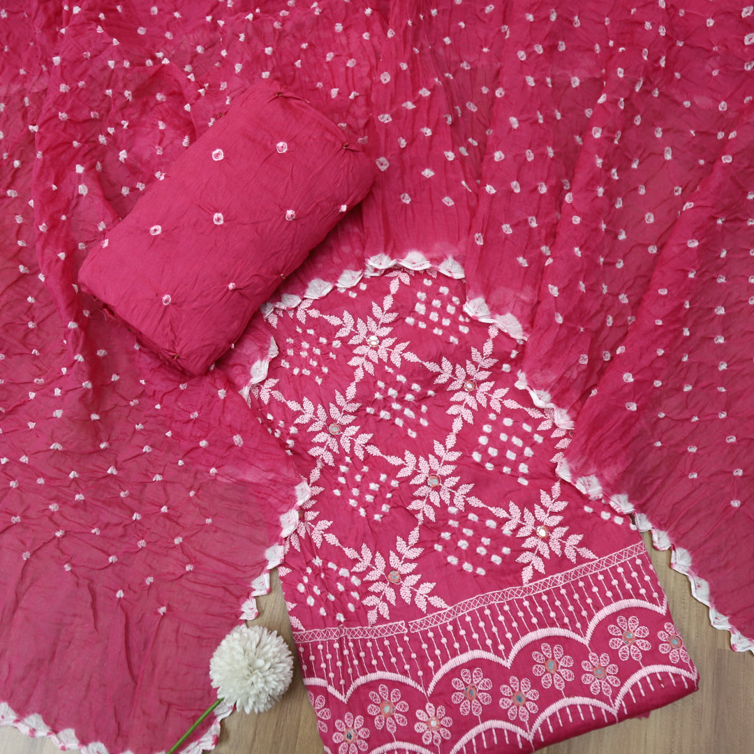 Bandegi Rani Pink All Over Authentic Bandhej Work Cotton Suit Set
