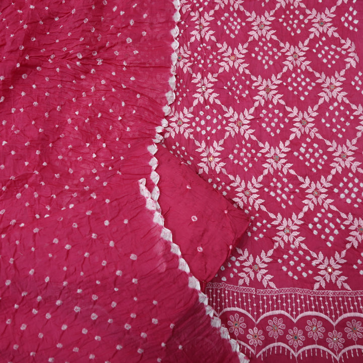 Bandegi Rani Pink All Over Authentic Bandhej Work Cotton Suit Set