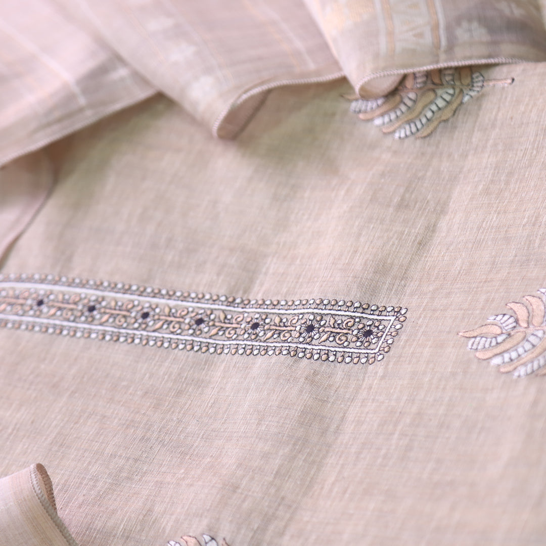 Roop Skin Beige All Over Thread Embroidered Work Jamdani Suit Set