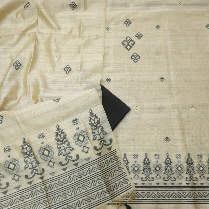 Tejasvi Beige With Black Authentic Jamdani Weaved Detailing Suit Set