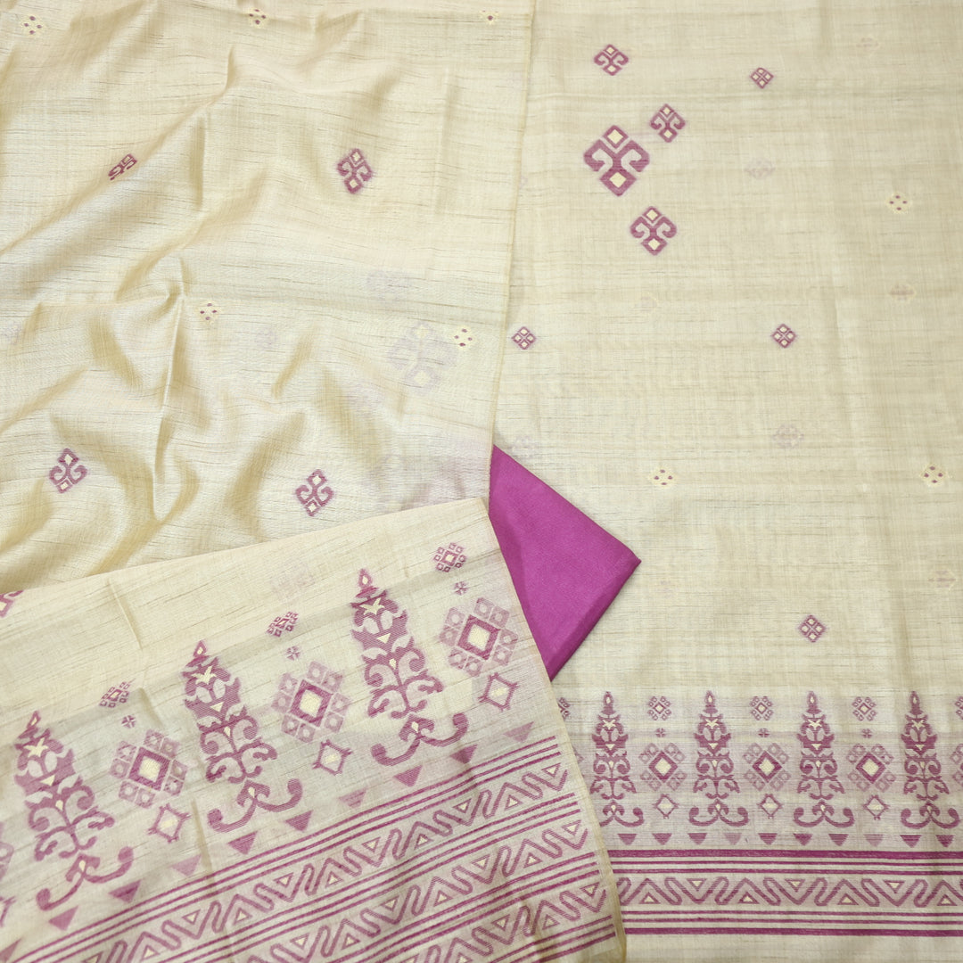 Tejasvi Beige With Purple Authentic Jamdani Weaved Detailing Suit Set