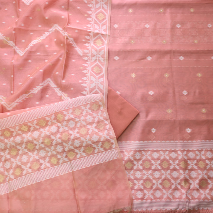 Sarang Soft Peach with Zari and Authentic Jamdani Weaved Suit Set