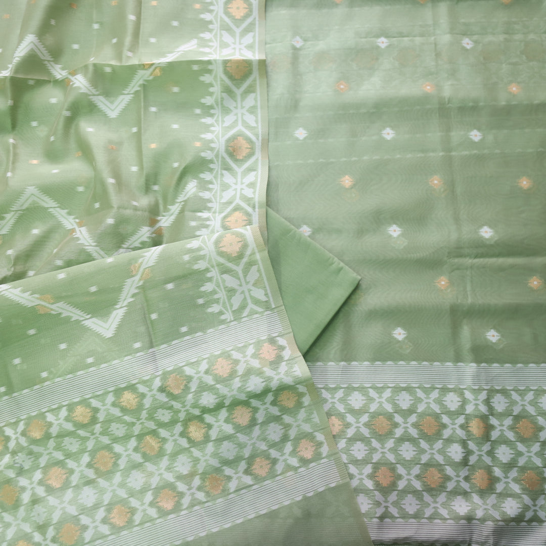 Sarang Fern Green with Zari and Authentic Jamdani Weaved Suit Set