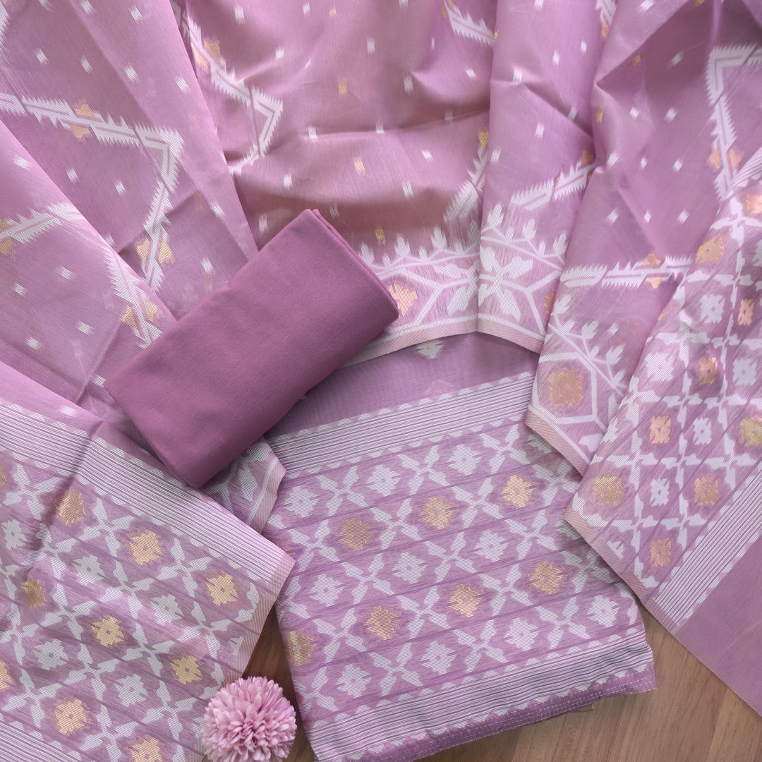 Sarang Soft Lavender with Zari and Authentic Jamdani Weaved Suit Set