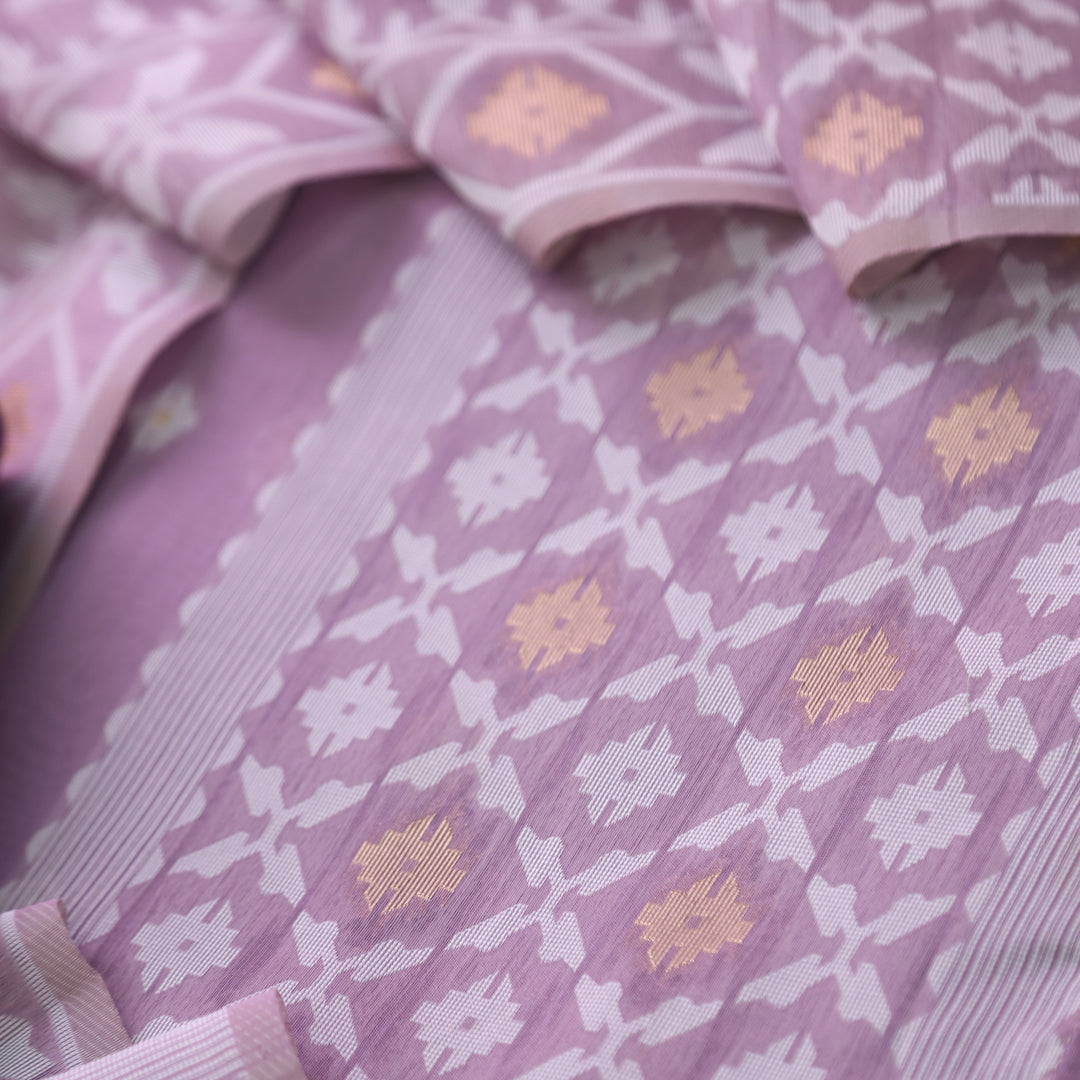 Sarang Soft Lavender with Zari and Authentic Jamdani Weaved Suit Set