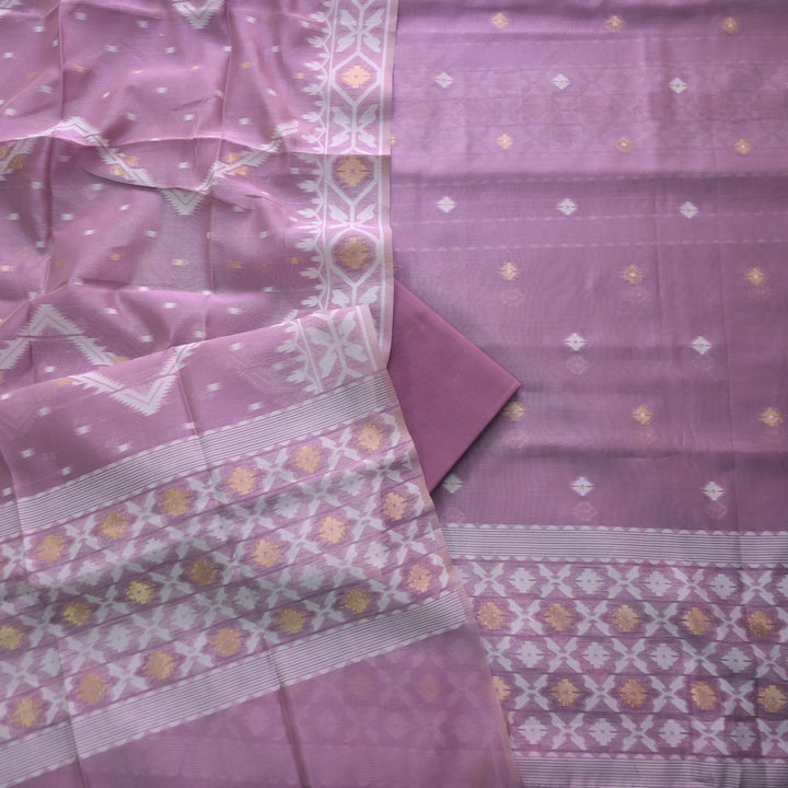 Sarang Soft Lavender with Zari and Authentic Jamdani Weaved Suit Set