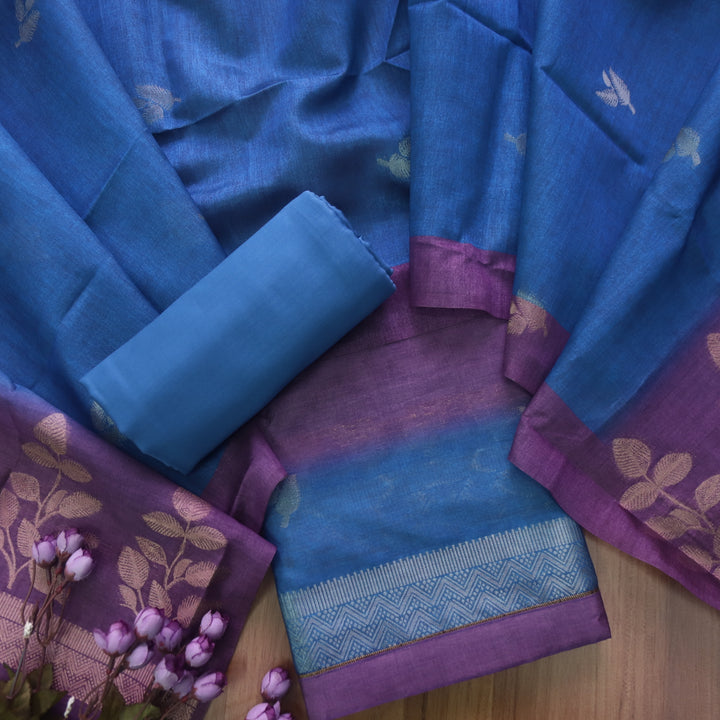 Rashiya Royal Blue Zari and Authentic Jamdani Weaved Chanderi Suit Set