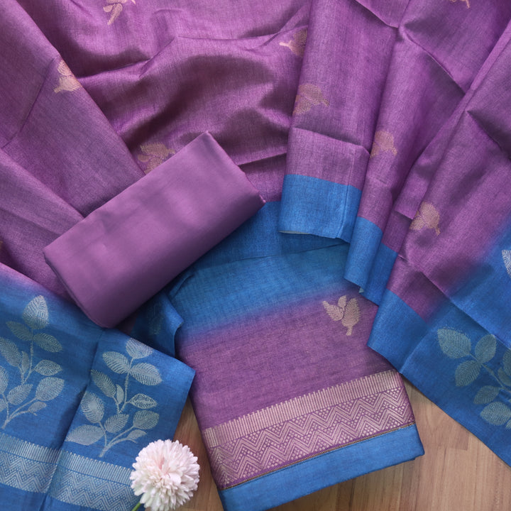 Rashiya Violet Purple Zari and Authentic Jamdani Weaved Chanderi Suit Set