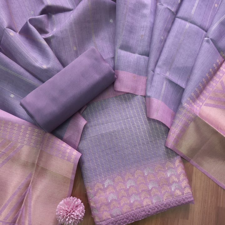 Paaki Periwinkle Purple All Over Zari Weaved Work Chanderi Suit Set