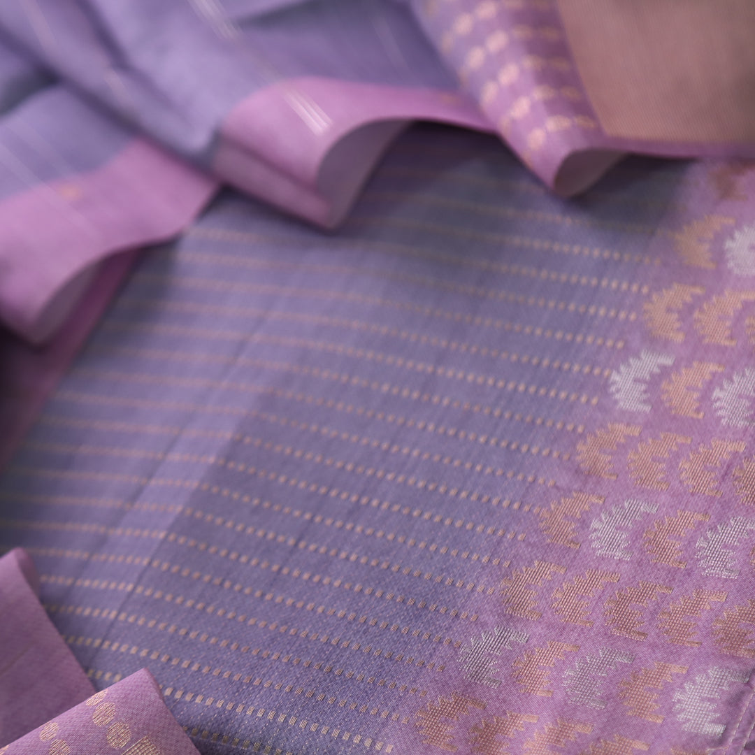 Paaki Periwinkle Purple All Over Zari Weaved Work Chanderi Suit Set