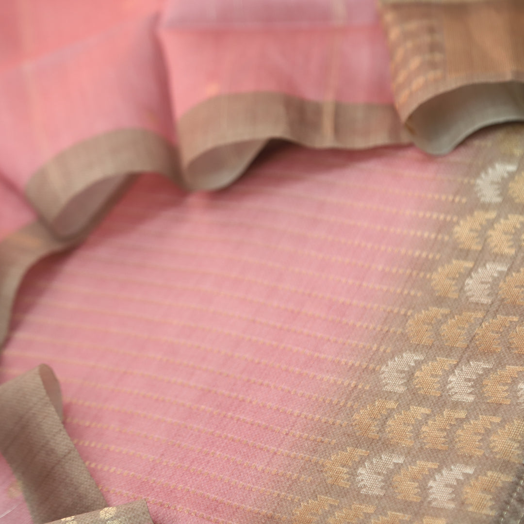 Paaki Soft Pink All Over Zari Weaved Work Chanderi Suit Set