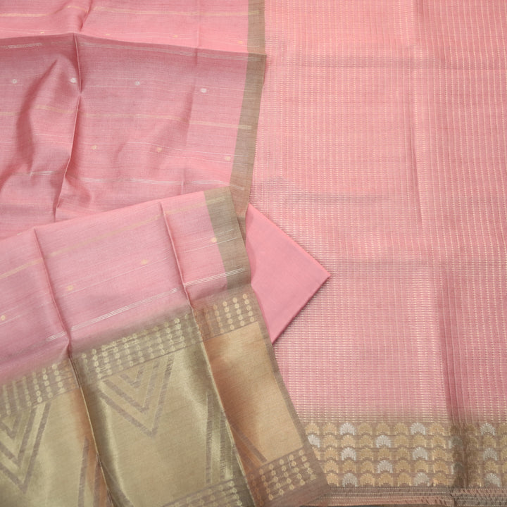 Paaki Soft Pink All Over Zari Weaved Work Chanderi Suit Set