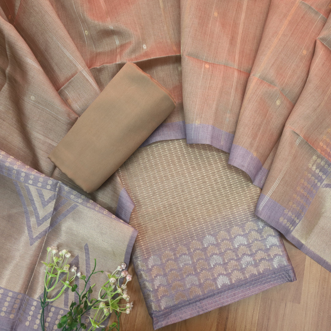 Paaki Peanut Beige All Over Zari Weaved Work Chanderi Suit Set