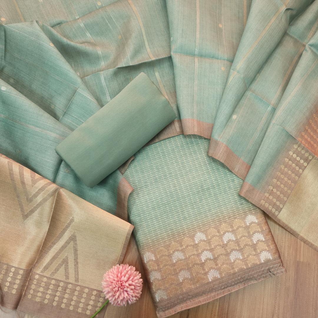Paaki Sea Form Blue All Over Zari Weaved Work Chanderi Suit Set