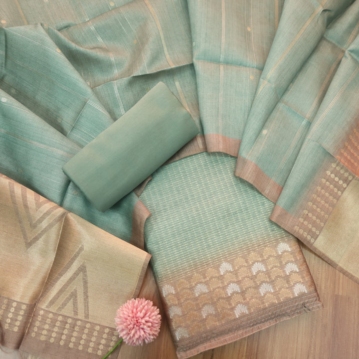 Paaki Sea Form Blue All Over Zari Weaved Work Chanderi Suit Set