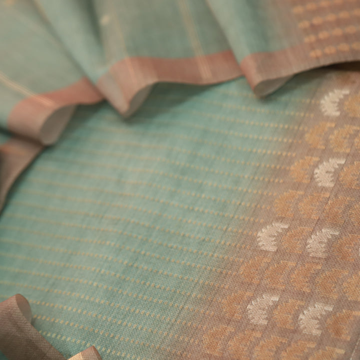 Paaki Sea Form Blue All Over Zari Weaved Work Chanderi Suit Set