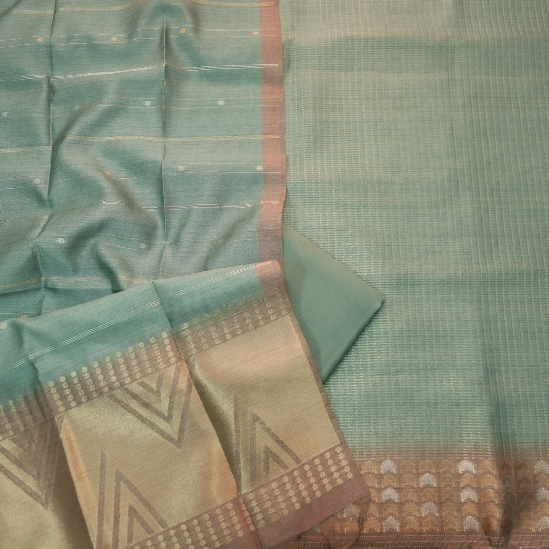 Paaki Sea Form Blue All Over Zari Weaved Work Chanderi Suit Set