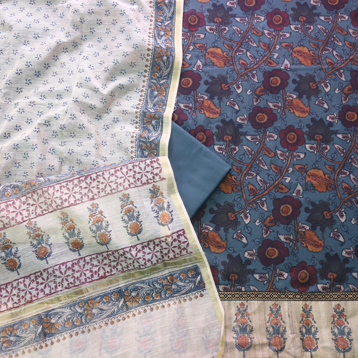 Hayaat Sapphire Blue Digital Kalamkari Floral Printed Cotton Suit Set
