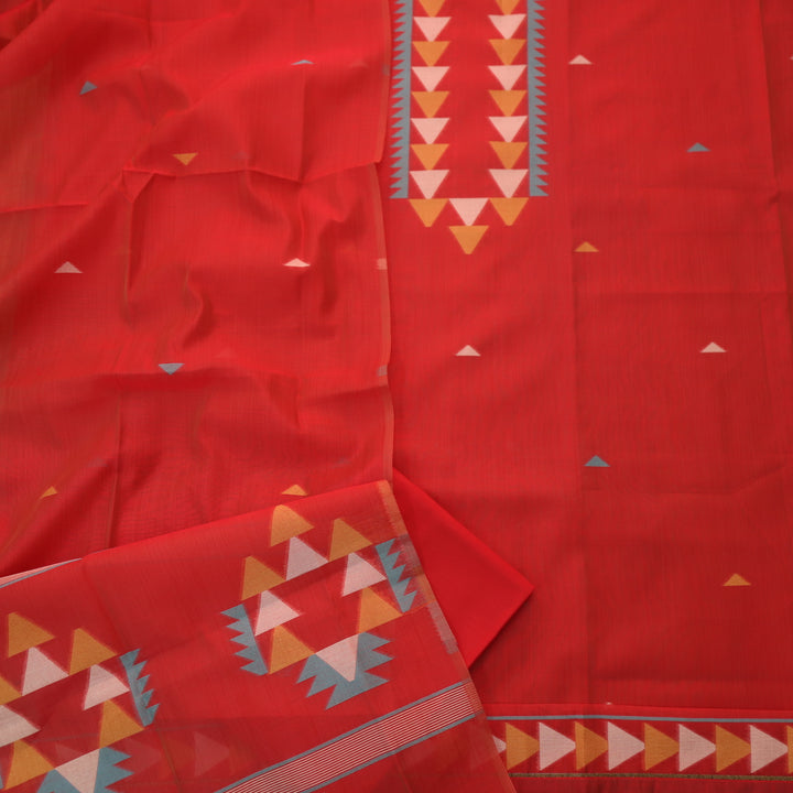 Raajhan Bright Red with Authentic Jamdani Weaved Chanderi Suit Set