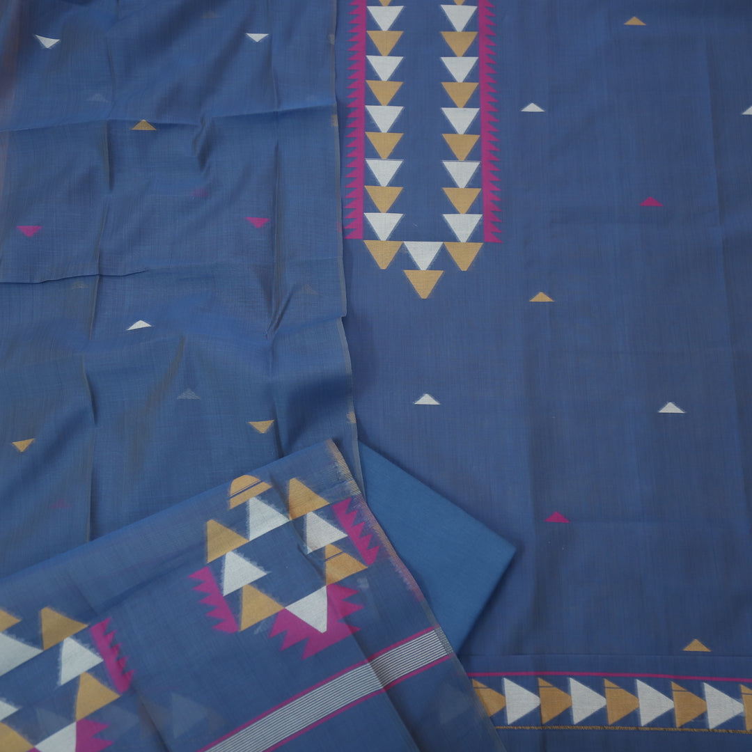 Raajhan Denim Blue with Authentic Jamdani Weaved Chanderi Suit Set