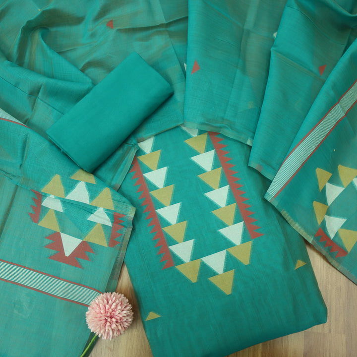 Raajhan Teal Green with Authentic Jamdani Weaved Chanderi Suit Set