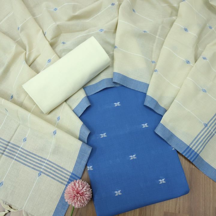 Kinaari Electric Blue All Over Thread Weaved Work Cotton Suit Set