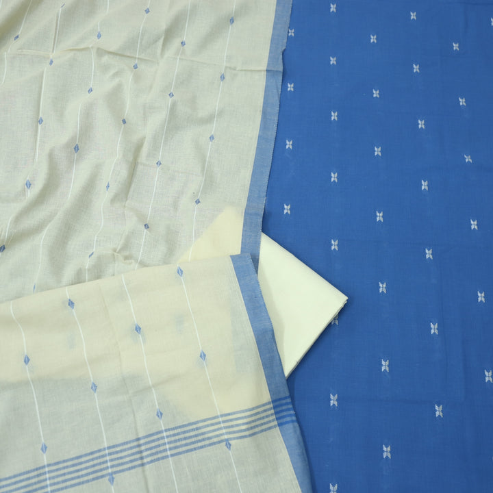 Kinaari Electric Blue All Over Thread Weaved Work Cotton Suit Set