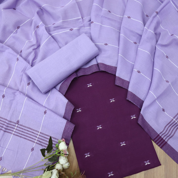 Kinaari Berry Purple All Over Thread Weaved Work Cotton Suit Set